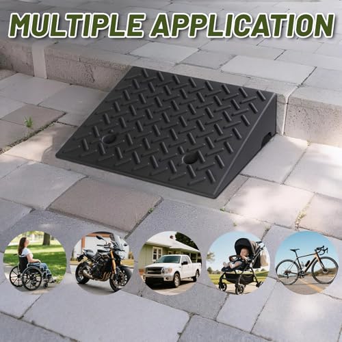 2 Pack Rubber Curb Ramps for Driveway, 5" Height, Heavy Duty 4 Ton (8818 lbs) Capacity, for Lawn Mower, Wheelchair, Motorcycle, Car, Loading Dock & Threshold - size: 5" Rise