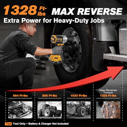 Impact Wrench for DeWalt Battery 1328Ft-Lbs (1800N.m) Impact Driver | 1/2" Impact Gun 3-Speed High Torque Power Tool for Tire Removal, Rusted Bolts, Heavy Equipment(No Battery) - color: Yellow+1328ft-lbs
