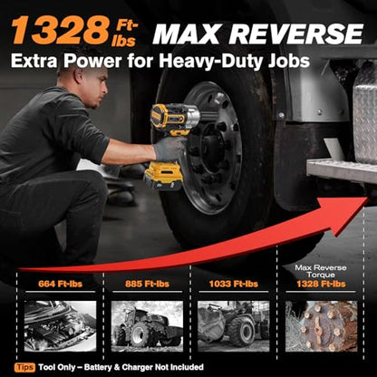 Impact Wrench for DeWalt Battery 1328Ft-Lbs (1800N.m) Impact Driver | 1/2" Impact Gun 3-Speed High Torque Power Tool for Tire Removal, Rusted Bolts, Heavy Equipment(No Battery) - color: Yellow+1328ft-lbs