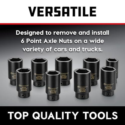Powerbuilt 9 Piece Deluxe Axle Nut Socket Set, Tools for Removing Front Wheel Axle Nuts, Foreign Vehicles - 648991 - style: 9 Piece