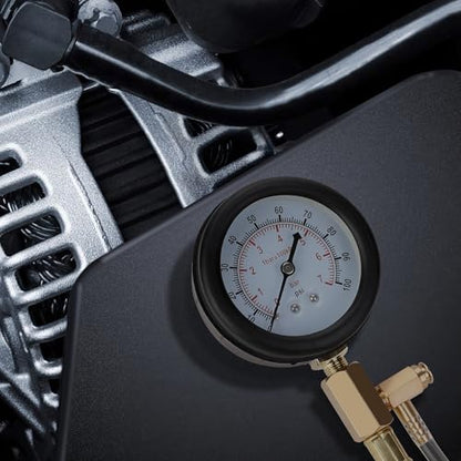 Hromee Fuel Pressure Test Kit 0-100PSI | 9.49,7.89,6.30 Fuel Line Fittings and Quick Connected Hose