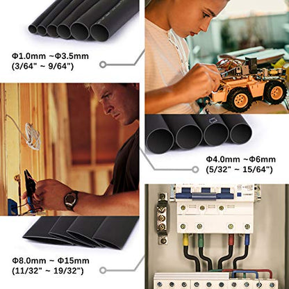 450 Pcs Heat Shrink Tubing Kit, 14 Sizes Black Heat Shrink Tube, Shrink Ratio Electric Heat Shrink - color: Black
