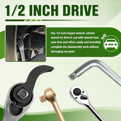2PCS 1/2" Drive Pry Bar Wrench Adapter,4-Point & 8-Point Adjustable Bull Horn Pry Bar Adapter for CV Axle Removal,Half Shaft Ratchet Prys Bars Attachment Removal Tool