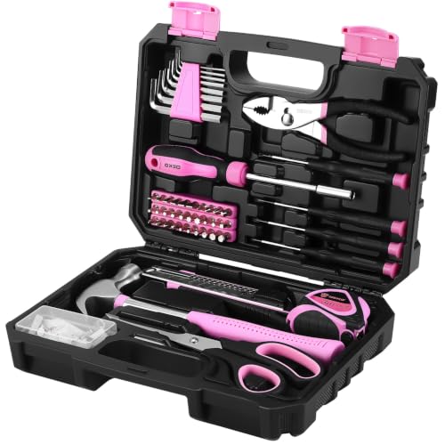 DEKOPRO 50 Piece General Household Hand Tool Kit with Plastic Toolbox Storage Case, All Purpose Home Tool Kit Includes Essential Tools for Office College Repairs - Pink - color: Pink-50pcs