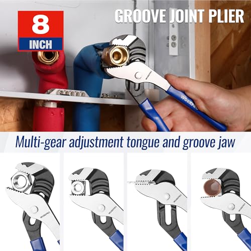 WORKPRO Pliers Set, 3-Piece Plier Tool Set with Soft Handle | 6" Needle Nose Plier, 6" Slip Joint Plier, 8" Groove Joint Plier for DIY & Home Use - color: Blue
