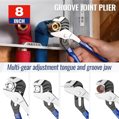 WORKPRO Pliers Set, 3-Piece Plier Tool Set with Soft Handle | 6" Needle Nose Plier, 6" Slip Joint Plier, 8" Groove Joint Plier for DIY & Home Use - color: Blue