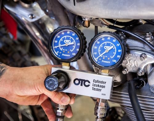 OTC 5609 Cylinder Leakage Tester Kit - Quickly Diagnose Internal Engine Problems like Bad Rings, Valves, and Leaking Head Gaskets | Dual 2-1/2 Gauges, Pressure-Regulated Manifold, 24 Hose, 10/12/18 Mm Adapters, Hard Case
