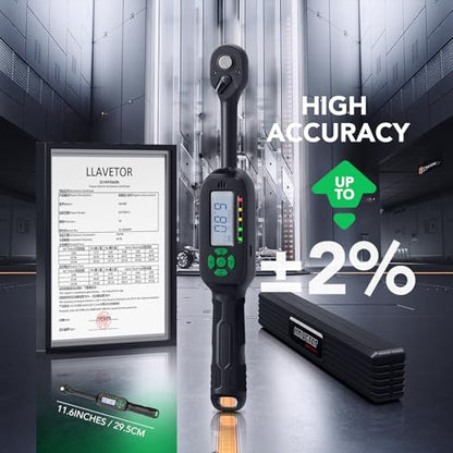 Digital Torque Wrench 5-99.5 ft-lbs./6.8-135Nm, 3/8 Inch Mini Electronic Wrench With Preset Value, 2% Accuracy, Buzzer and LED Notification - size: 5-99.5 ft-lb/6.8-135 Nm