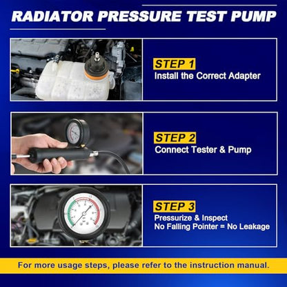 DASBET 36PCS Universal Radiator Pressure Tester & Coolant Vacuum Refill Kit for Automotive Cooling System Water Tank Leakage Detection, Coolant Pressure Tester Kit