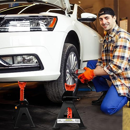 Jack Stands 3 Ton, Heavy Duty Car Jack Stand, 10.08-17.0 inch Adjustable Height for Lifted Truck, SUV, MPV and UTV/ATV, 6600 lb Capacity, 1 Pair Black & Red (Automotive Stands Set of 2) - size: 3 Ton (Standard)