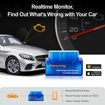 Panlong OBD2 Scanner Bluetooth for iPhone iOS Android OBDII Car Diagnostic Scan Tool Engine Fault Code Reader - style: For iOS Android