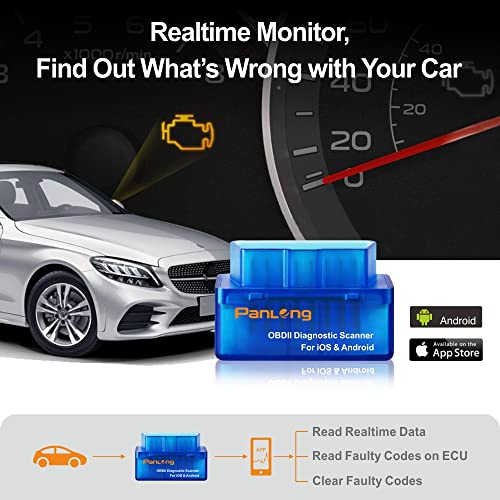 Panlong OBD2 Scanner Bluetooth for iPhone iOS Android OBDII Car Diagnostic Scan Tool Engine Fault Code Reader - style: For iOS Android