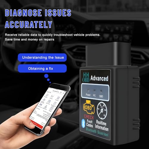 Sun Walker OBDII Car Diagnostic Scanner, Professional Bluetooth Auto OBD2 Diagnostic Tester Scan Tool, Wireless Engine Fault Code Reader for Phone and PC, Car Accessories