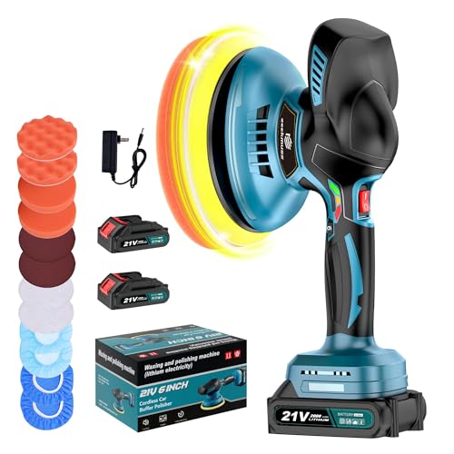 Cordless Car Buffer Polisher, 6 Inch Dual Action Polisher Kit With 2Pcs 21V 4.0Ah Rechargeable Battery, 6 Variable Speed 5500RPM Car Buffer Polisher For Car Detailing, Polishing, Waxin