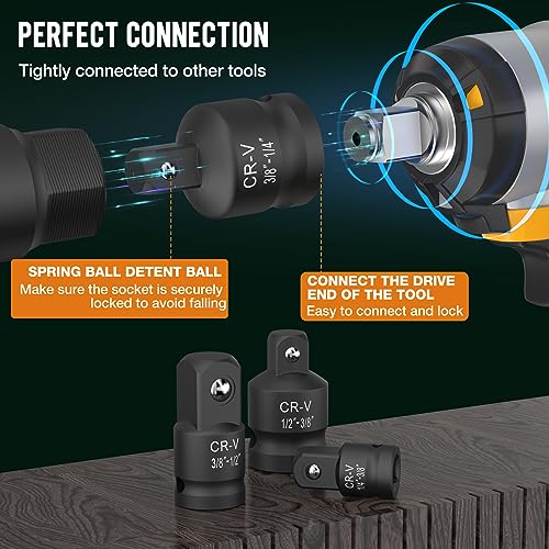 WYBENZ 8PCS Impact Socket Adapter and Reducer Set, 1/4" 3/8" 1/2" 3/4" Impact Adapter Set Breaker Bar Wrench Conversion Kit Mechanic tools with Storage Case - style: 8 Pcs