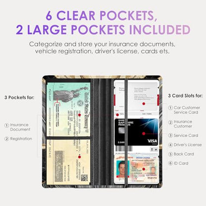 Car Registration and Insurance Holder，Colour Patterns Men Women Car License Document Registration and Insurance Card Holder - color: Black Marble