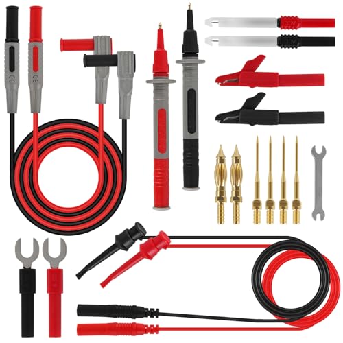 UMLIFE 25PCS Multimeter Test Leads Kit,Upgraded Test Leads Set with Replaceable Gold-Plated Multimeter Probes, Alligator Clips, Test Hooks and Back Probe Pins, Soft Silicone Volt Meter Lead - color: Type A