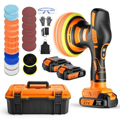 8-Speed Cordless Car Buffer Polisher Kit, 28 PCS Complete Kit | Long Runtime, Hard Carrying Case, for Waxing, Polishing and Scratch Removal on Cars, RVs and Boats, Ideal for Gift Giving
