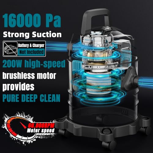 4 Gallon Cordless Shop Vac Compatible with 18V Battery, Cordless Shop Vacuum Wet and Dry with 16 Kpa Strong Suction & Blower, Battery Powered Shop Vac for Car, Home and Garage (Tool Only)