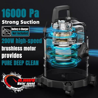 4 Gallon Cordless Shop Vac Compatible with 18V Battery, Cordless Shop Vacuum Wet and Dry with 16 Kpa Strong Suction & Blower, Battery Powered Shop Vac for Car, Home and Garage (Tool Only)