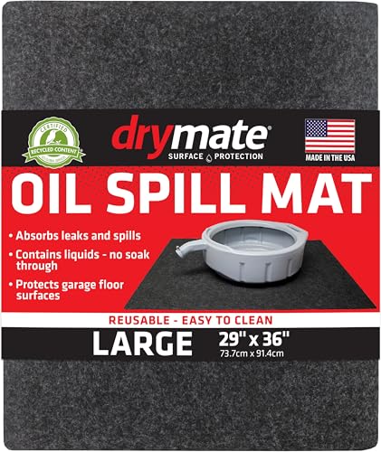 Drymate Oil Spill Mat (29" x 36"), Premium Absorbent Oil Pad, Reusable, Washable, Durable, Waterproof Backing Contains Liquids, Protects Garage Floor Surface (USA Made) - size: 2'5" x 3' (Rectangular)