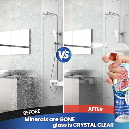 Instant Shine Bathroom Glass Cleaner with Microfiber Towel – Removes Hard Water Limescale & Soap Scum on Shower Doors, Tiles & Mirrors – Streak-Free Fast Drying (200ml)