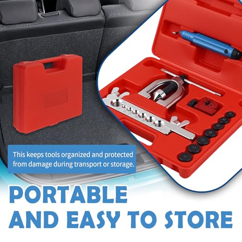 2026 Upgraded Brake Line Flaring Tool Kit,Professional Double & Single Brake Flare Tool Kit with 7 Adapters & Cutter/De-Burrer,Portable Brakes Line Repair Kits for Most Vehicles
