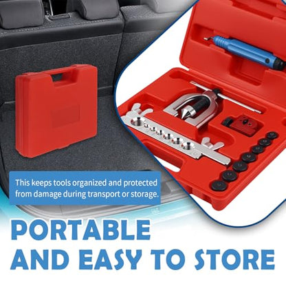 2026 Upgraded Brake Line Flaring Tool Kit,Professional Double & Single Brake Flare Tool Kit with 7 Adapters & Cutter/De-Burrer,Portable Brakes Line Repair Kits for Most Vehicles
