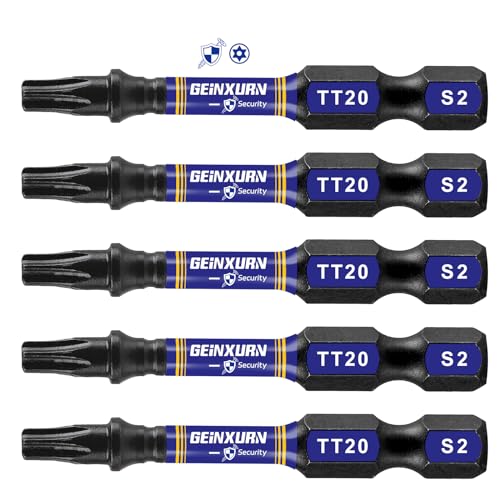 Geinxurn 5 Pieces T20 Hollow 2 In. Impact Tough Magnetic Insert Bit Set, #20 Security Torx Head Power Bits, S2 Alloy Steel Star T20 Screwdriver Bits Set - size: 2"-5PCS, style: TT20