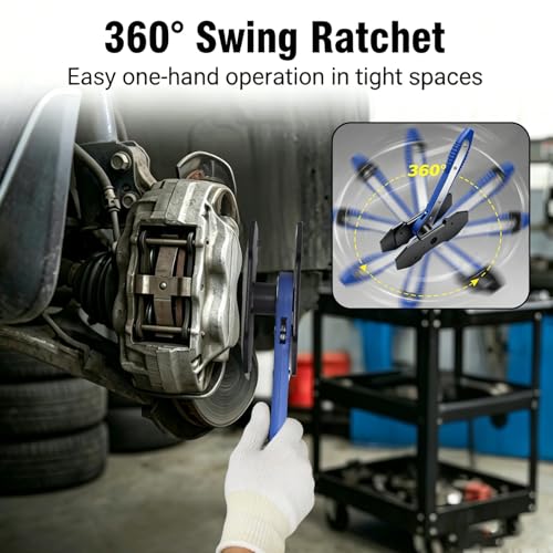 SYOWADA Brake Caliper Compression Tool, 360° Swing Ratchet Piston Spreader with 2 Extra Steel Plates, Heavy-Duty Design for Cars, Trucks, and SUVs (Blue) - color: BLUE