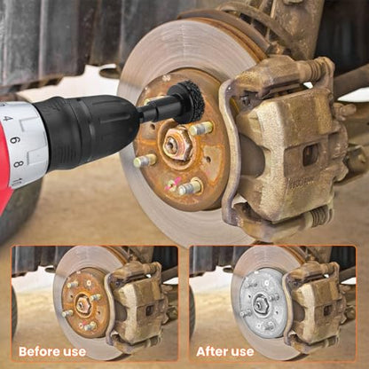 Wheel Hub Cleaning & Resurfacing Tool, Brake Hub Cleaning Kit for Power Drill & 1/2" Impact Wrench, Automotive Rust Removal Tool with 6 Brush Heads and Wire Brush for Brake Rotors, Hubs & Bolts