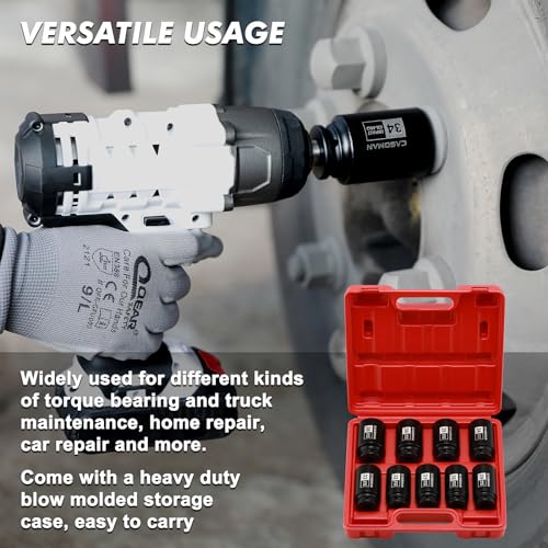 CASOMAN large socket set 1/2- Inch Drive Deep Spindle Axle Nut Impact Socket Set, 6 Point, CR-MO, Metric, 29mm-38mm, 9-Piece 1/2" Dr. Deep Impact Socket Set
