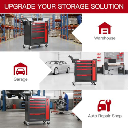 5-Drawer Tool Chest with Wheels, Rolling Tool Chest with Side Drawer,Tool Cabinet Drawers lockable,Tool Cart with Top compartment,for Garage Storage,Workshop,Home,Safety Rounded Corner Anti-collision - style: 5-Drawer