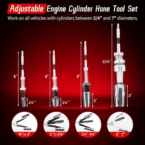 7PCS Cylinder Hone Tool Set, Adjustable Engine Cylinder Honing Grinding Tool for 3/4" to 7" Cylinders, Engine Piston Servicing Tools with 1-1/8", 3", 4" Replacement Honing Stones 220 Grit - size: 7pc Set