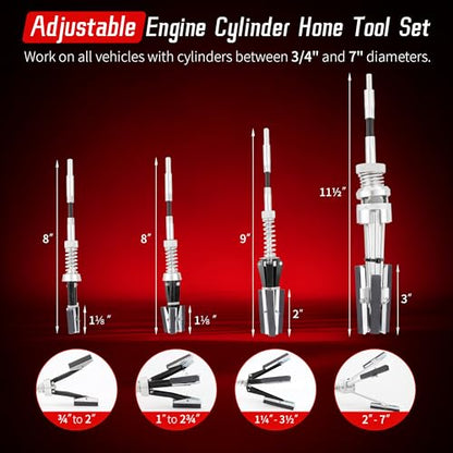 7PCS Cylinder Hone Tool Set, Adjustable Engine Cylinder Honing Grinding Tool for 3/4" to 7" Cylinders, Engine Piston Servicing Tools with 1-1/8", 3", 4" Replacement Honing Stones 220 Grit - size: 7pc Set