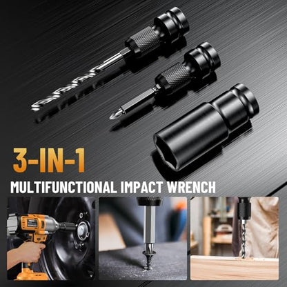 Takuoo Cordless Impact Wrench 1/2 Inch, Brushless Impact Gun 1200N.m (900ft-lbs) High Torque, 3300RPM w/ 2x 4.0Ah Battery, 6 Sockets/8 Drills/6 Screwdrivers, Power Electric Impact Wrench for Home Car