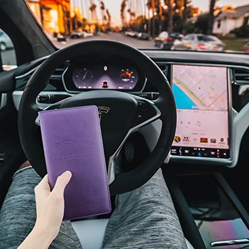Car Registration and Insurance Holder, Premium Leather Insurance and Registration Holder,vehicle Glove Box Car Organizer, with Magnetic Shut for Cards, Driver License (Purple) - color: 11-Purple