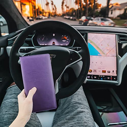 Car Registration and Insurance Holder, Premium Leather Insurance and Registration Holder,vehicle Glove Box Car Organizer, with Magnetic Shut for Cards, Driver License (Purple) - color: 11-Purple