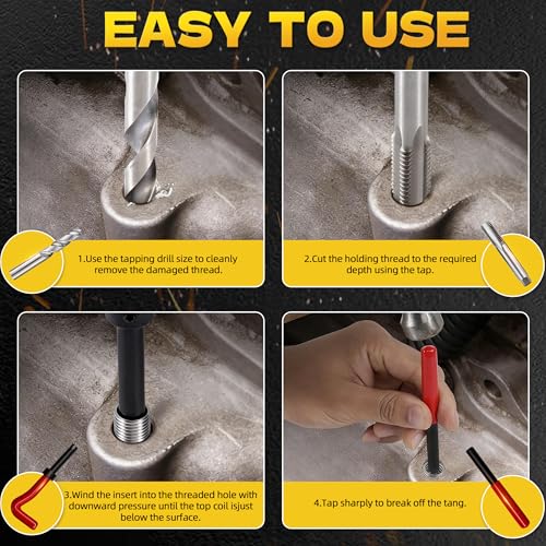 KJE 322PCS Helicoil Thread Repair Kit, Metric (M5-M12) & SAE (1/4"-1/2") Thread Restorer Kit with HSS Drill Bits Taps Thread Inserts Break-Off Tools, Stripped Thread Repair Kit for Automotive - size: 322PCS