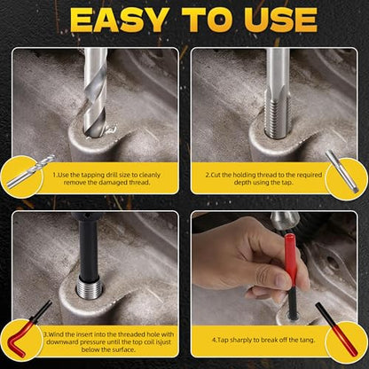 KJE 322PCS Helicoil Thread Repair Kit, Metric (M5-M12) & SAE (1/4"-1/2") Thread Restorer Kit with HSS Drill Bits Taps Thread Inserts Break-Off Tools, Stripped Thread Repair Kit for Automotive - size: 322PCS
