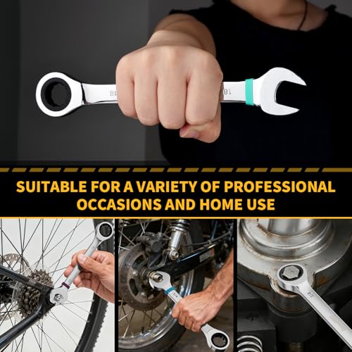 GRENPRO Ratcheting Wrench Set, 23PCS Combination Wrench Sets, Wrench Set Metric and Standard & SAE, 6-18mm & 1/4" to 3/4" with Color Ring, Ratchet Set With Roll Up Pouch, CRV Socket Mechanic Tool Sets - style: 23PCS Ratcheting Wrench Set Metric&SAE With C