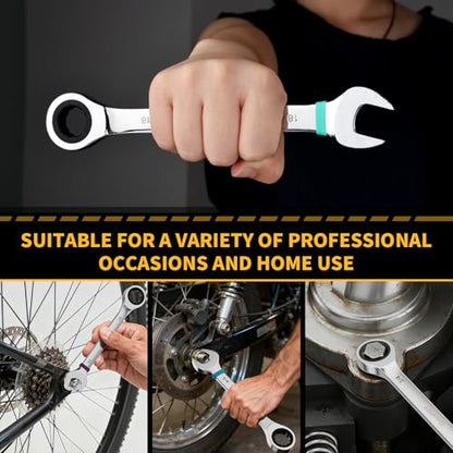 GRENPRO Ratcheting Wrench Set, 23PCS Combination Wrench Sets, Wrench Set Metric and Standard & SAE, 6-18mm & 1/4" to 3/4" with Color Ring, Ratchet Set With Roll Up Pouch, CRV Socket Mechanic Tool Sets - style: 23PCS Ratcheting Wrench Set Metric&SAE With C