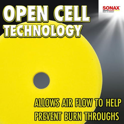 SONAX Yellow Dual Action Polishing Pad | Medium Cut Foam Pad for Swirl Removal & Paint Refinement | Ventilated Design Prevents Overheating | Durable Hook & Loop Backing | 493500 | 6.5 Inch