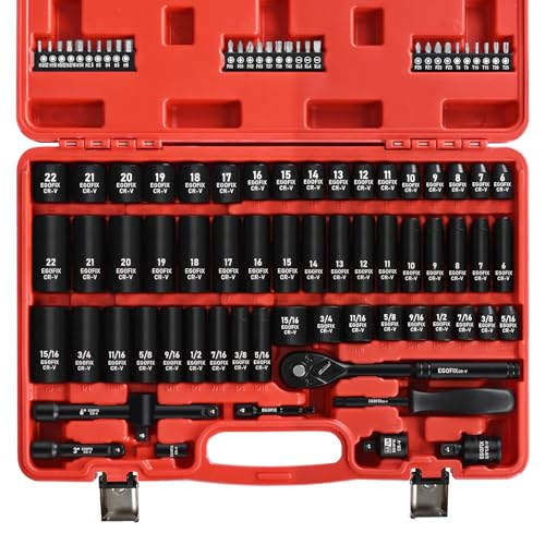 3/8" Drive Impact Socket Set, 90 Piece Metric Socket (6-22mm) and Standard SAE Size (5/16-15/16 inch) 6 Point, with 72-Teeth Ratchet Wrench, Mechanics Tool Kit for Automotive Repair - style: 3/8-90PCS
