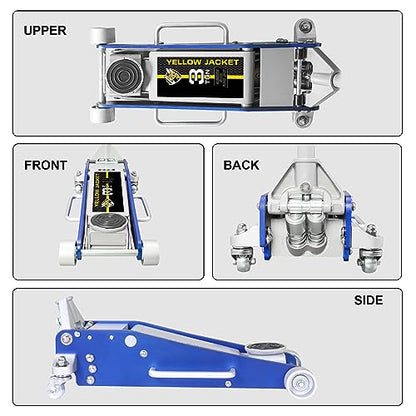 YELLOW JACKET 3 Ton Low Profile Aluminum and Steel Floor Jack with 3 Ton Double Locking Jack Stands