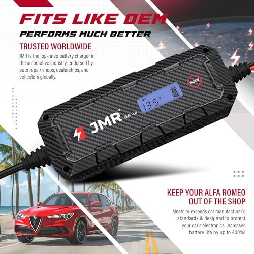 JMR 12V Battery Charger for Alfa Romeo, 12V Cig. Port, Add Lithium Mode | Trickle Charger Conditioner Maintainer For Stelvio Giulia Giulietta Tonale 4C MiTo 8C Brera 159 GT 147 166 156 All Models - size: Add Lithium Mode