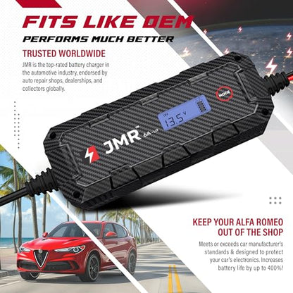JMR 12V Battery Charger for Alfa Romeo, 12V Cig. Port, Add Lithium Mode | Trickle Charger Conditioner Maintainer For Stelvio Giulia Giulietta Tonale 4C MiTo 8C Brera 159 GT 147 166 156 All Models - size: Add Lithium Mode