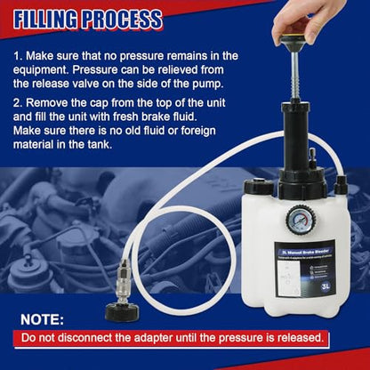 NYXOVA 3L Brake Bleeder Kit, Manual Brake Bleeder Vacuum Pump Kit with 1L Brake Bleeder Bottle and 4 Master Cylinder Adapters, Brake Fluid Bleeder Kit