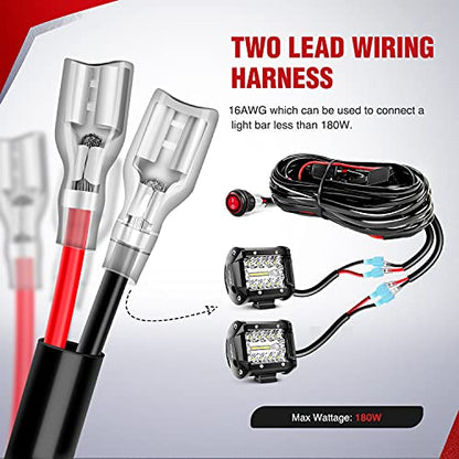 Nilight - NI -WA 06 LED Light Bar Wiring Harness Kit - 2 Leads 12V On Off Switch Power Relay Blade Fuse for Off Road Lights LED Work Light, 2 Years Warranty - color: 16AWG Wiring Harness Kit - 2 Leads