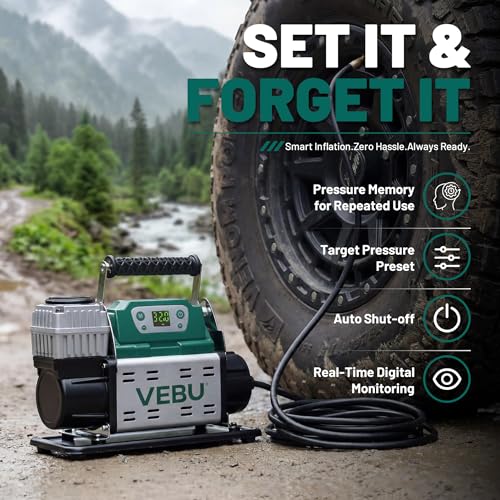 ‌RV Air Compressor 12V Tire Inflator, 150PSI with Auto Shut-off, Digital Display & Preset, 5.65CFM Fast Inflation for Off-road Vehicles, Trucks, SUVs, RVs, ATVs, Corded Electric - style: Single Cylinder + Digital Display